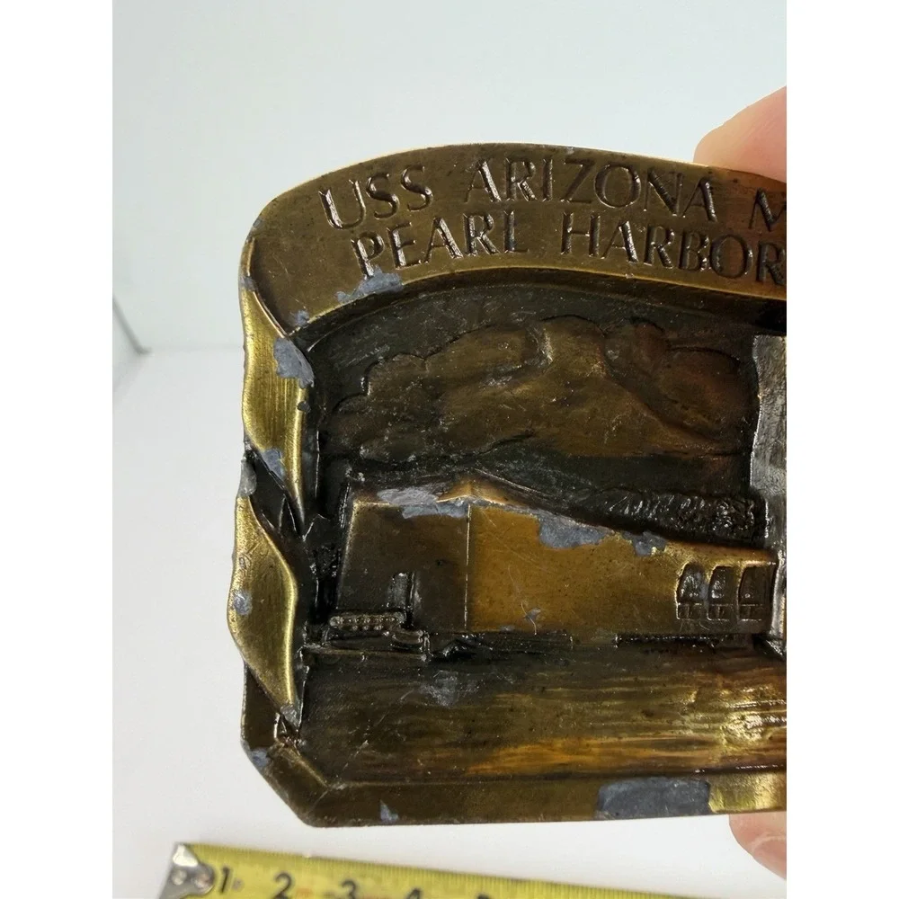 Bergamot Brass Works Belt Buckle USS Arizona Memorial Pearl Harbor Hawaii 1985